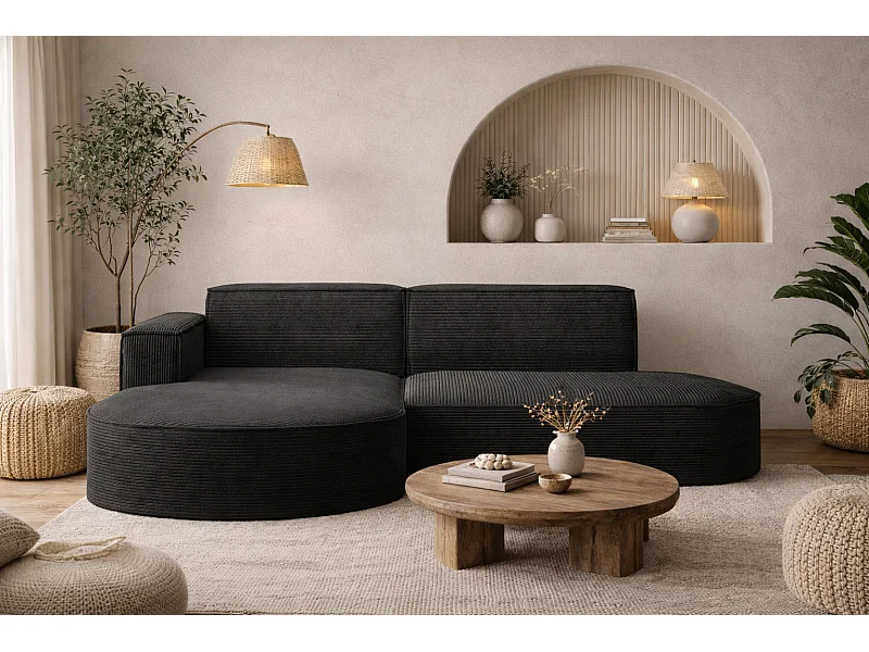 Hoekbank Designer MODENA STUDIO stof Dik koord Poso Zwart Links