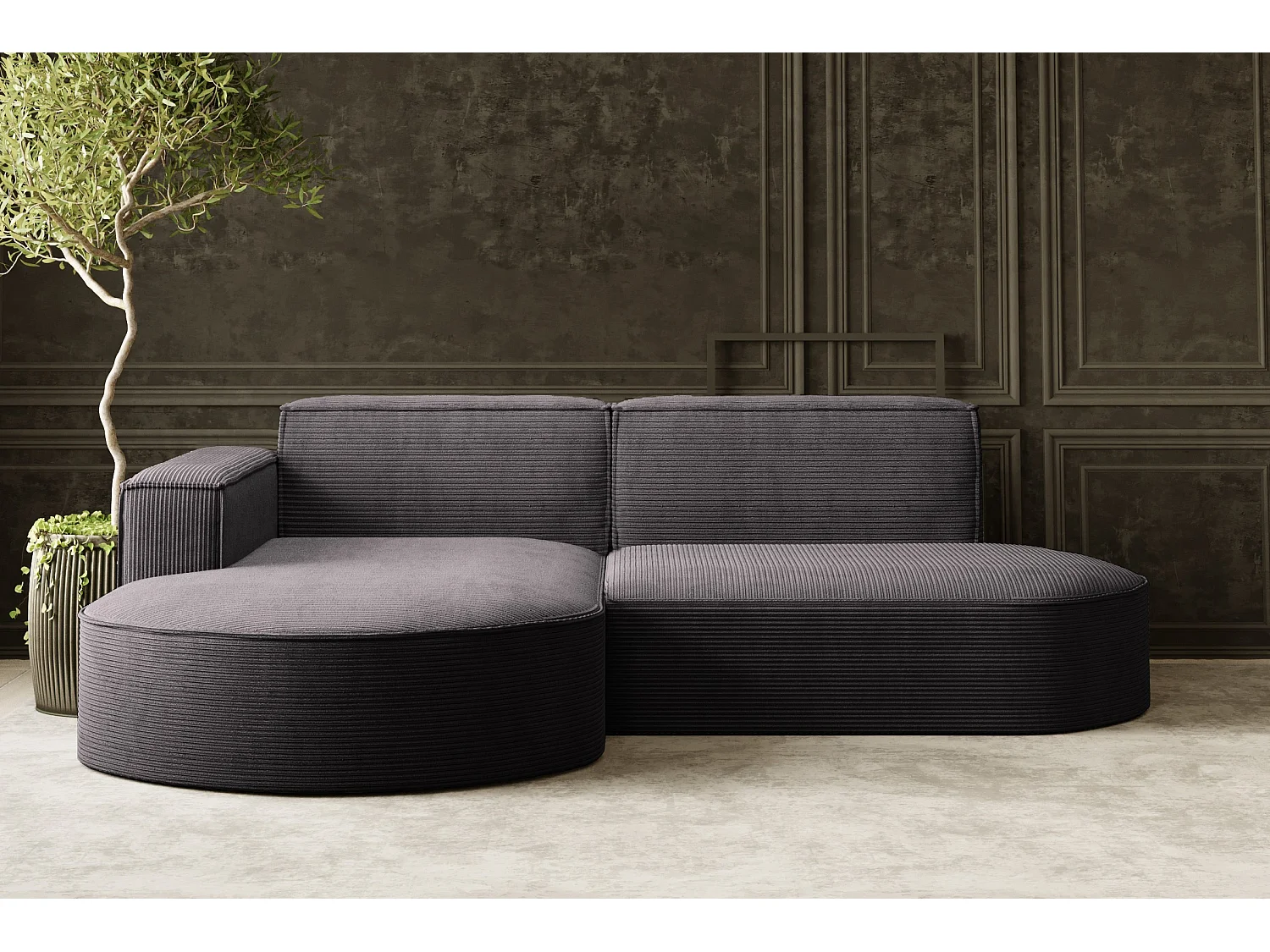 Ecksofa Designer MODENA STUDIO stoff Dicker cord Poso Dunkelgrau Links