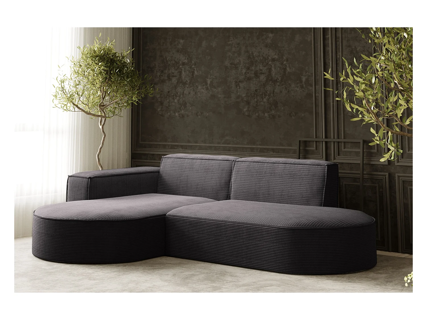 Ecksofa Designer MODENA STUDIO stoff Dicker cord Poso Dunkelgrau Links
