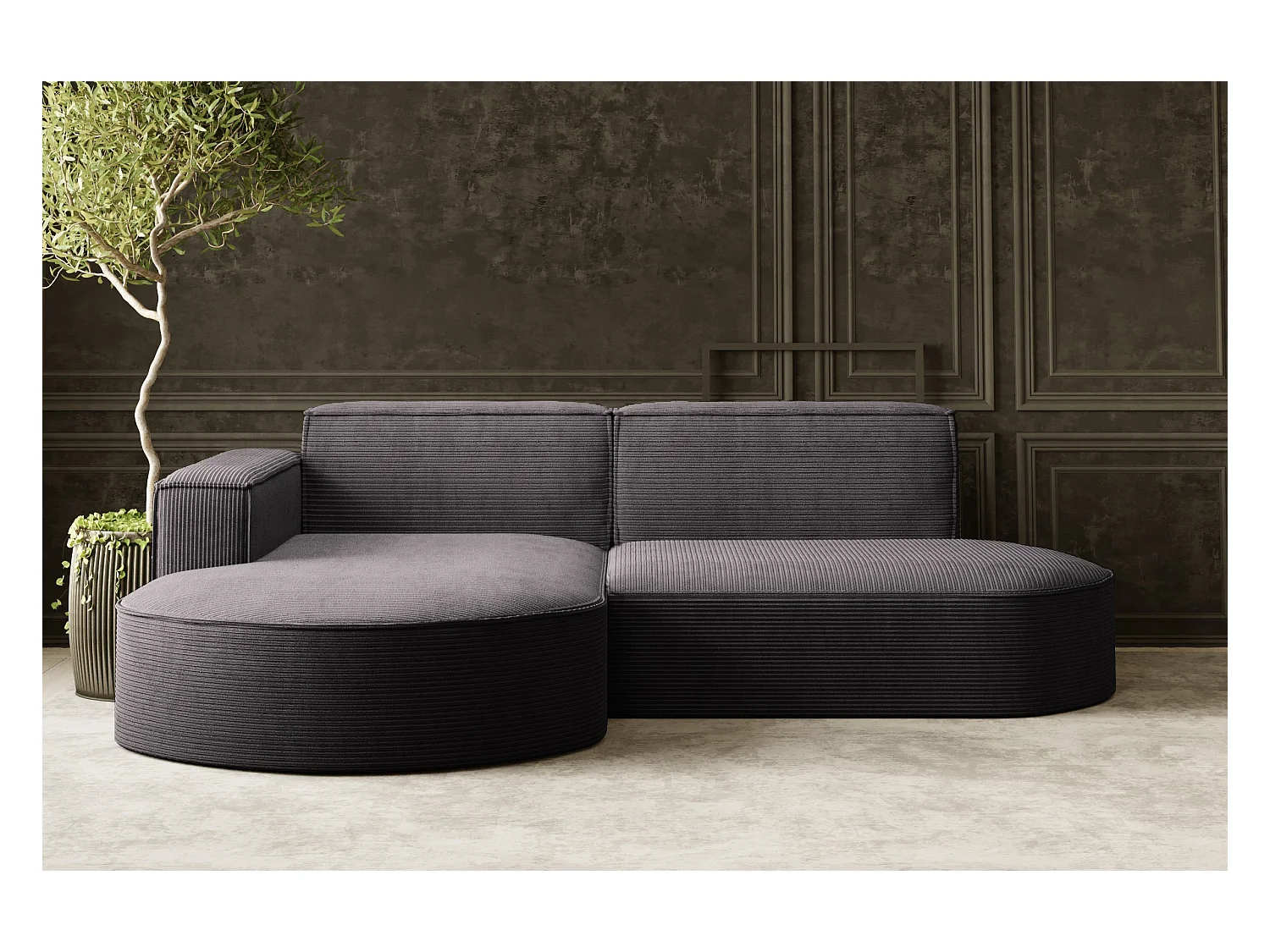 Canapé d'angle Designer MODENA STUDIO tissu Cordon épais Poso Gris Foncé Gauche