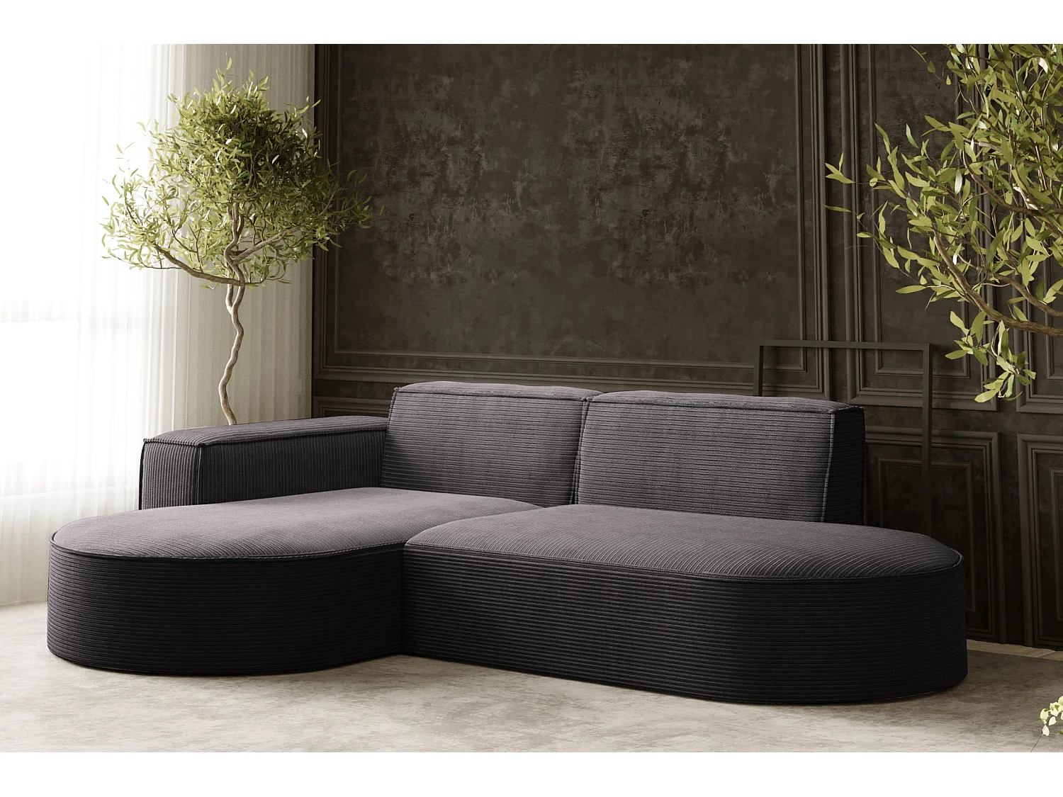 Canapé d'angle Designer MODENA STUDIO tissu Cordon épais Poso Gris Foncé Gauche