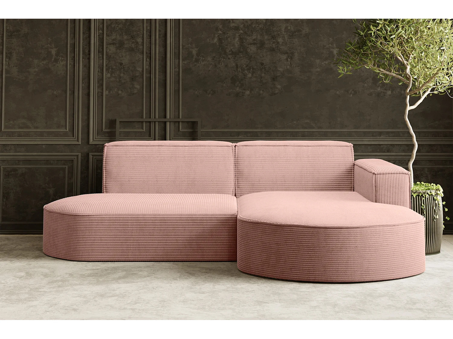 Ecksofa Designer MODENA STUDIO stoff Dicker cord Poso Rosa Rechts