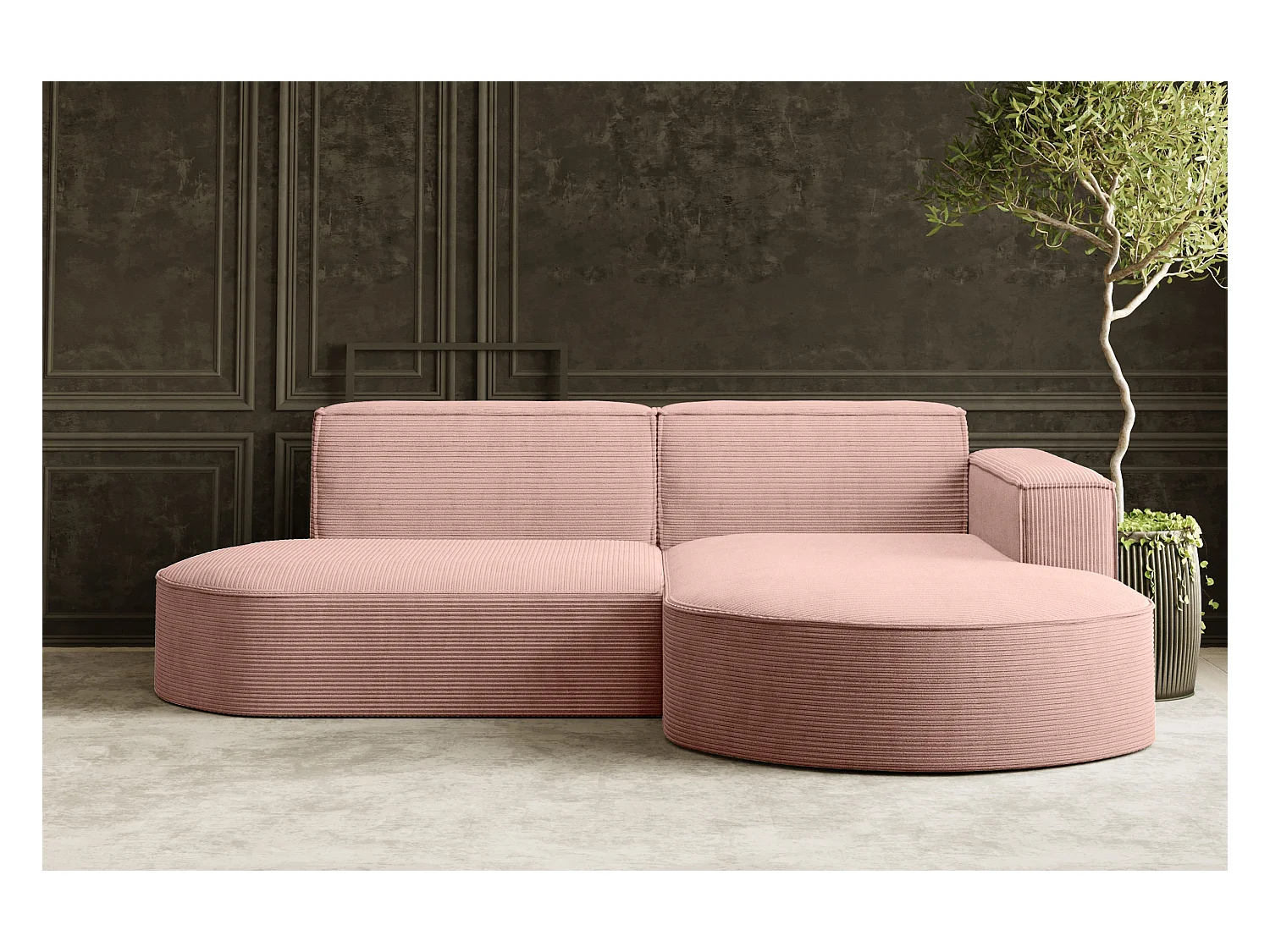 Canapé d'angle Designer MODENA STUDIO tissu Cordon épais Poso Rosa Droit