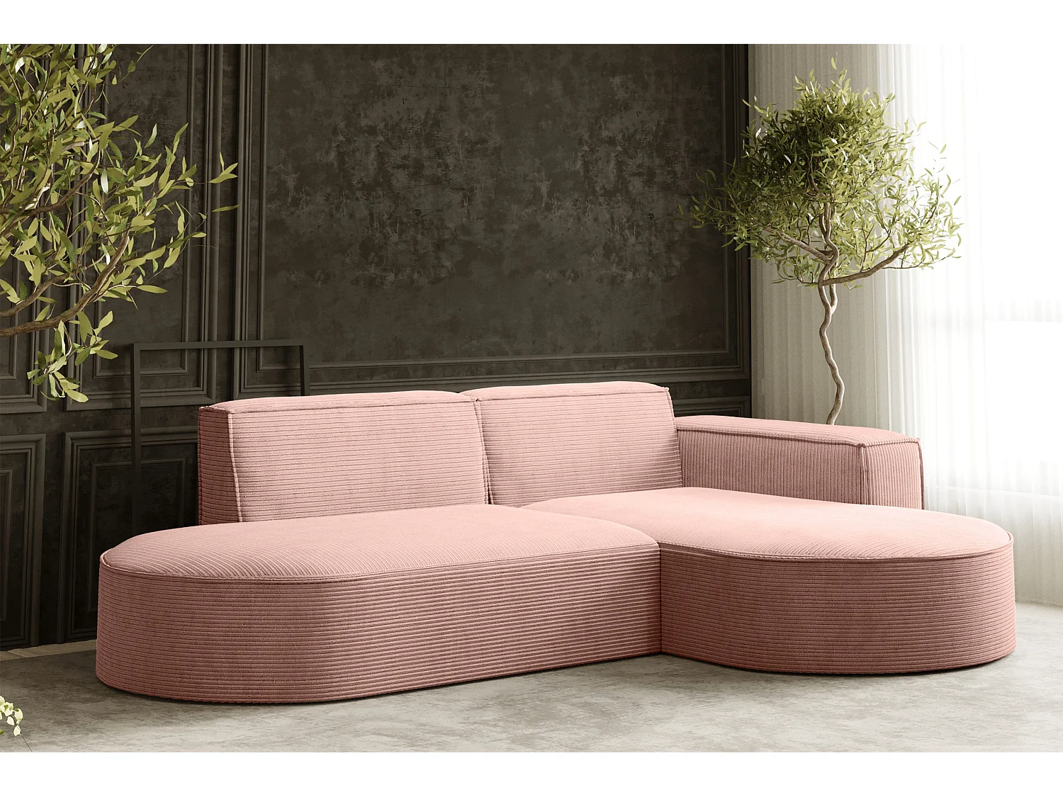 Canapé d'angle Designer MODENA STUDIO tissu Cordon épais Poso Rosa Droit