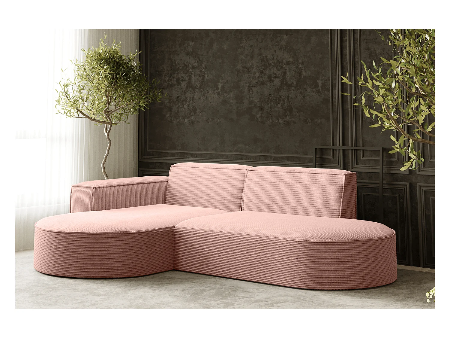 Ecksofa Designer MODENA STUDIO stoff Dicker cord Poso Rosa Links