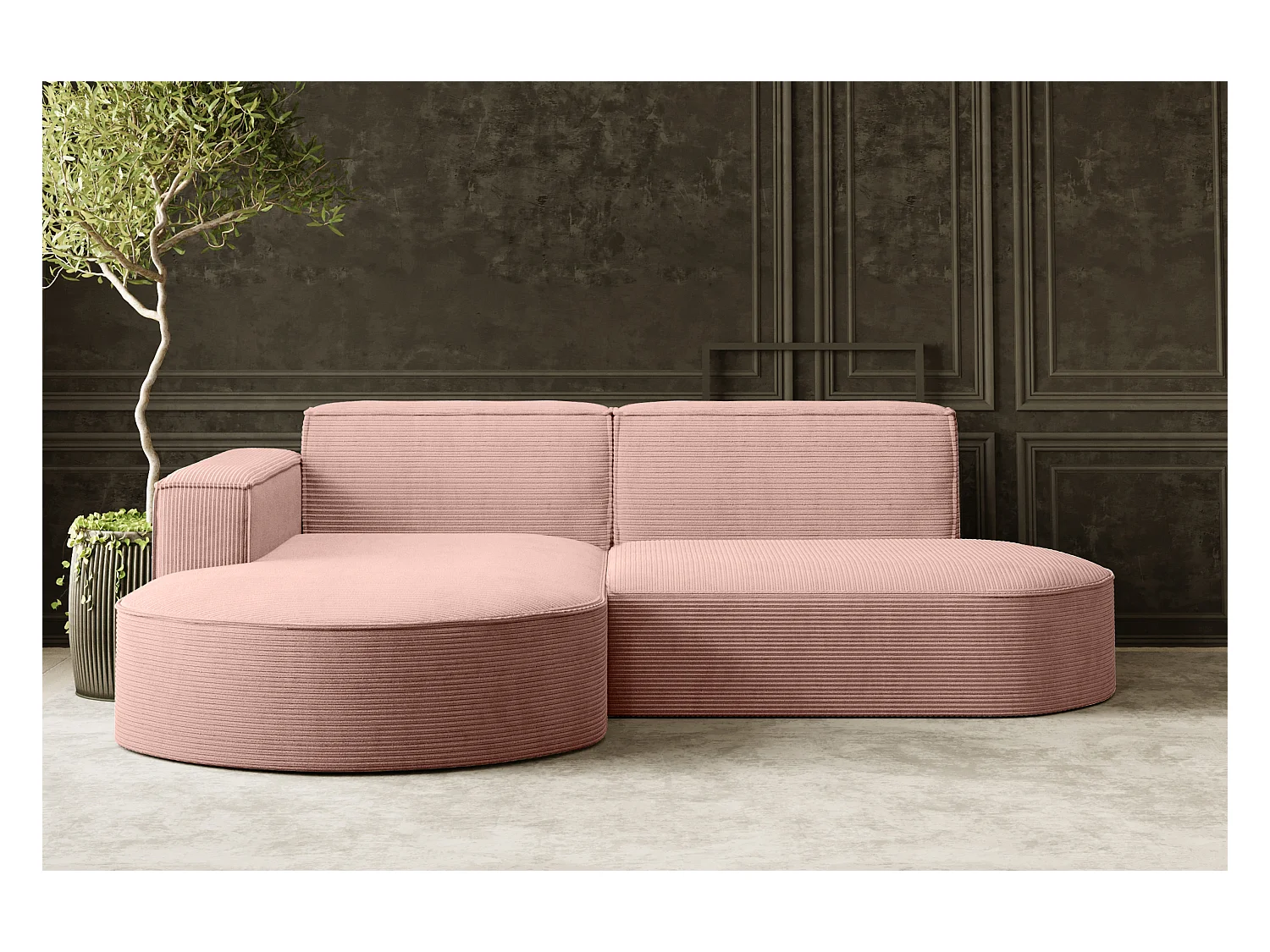 Canapé d'angle Designer MODENA STUDIO tissu Cordon épais Poso Rosa Gauche