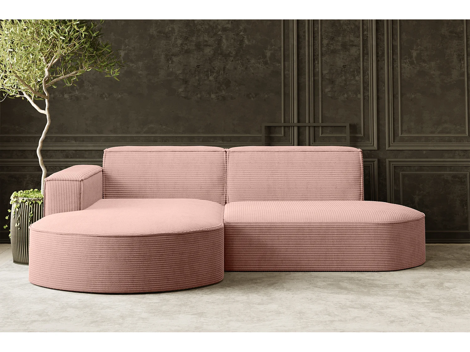Canapé d'angle Designer MODENA STUDIO tissu Cordon épais Poso Rosa Gauche