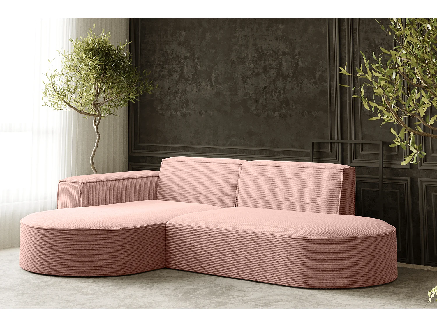 Canapé d'angle Designer MODENA STUDIO tissu Cordon épais Poso Rosa Gauche