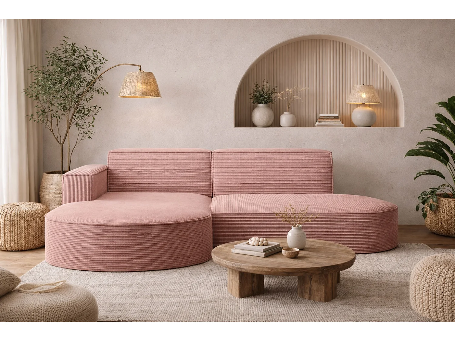 Canapé d'angle Designer MODENA STUDIO tissu Cordon épais Poso Rosa Gauche