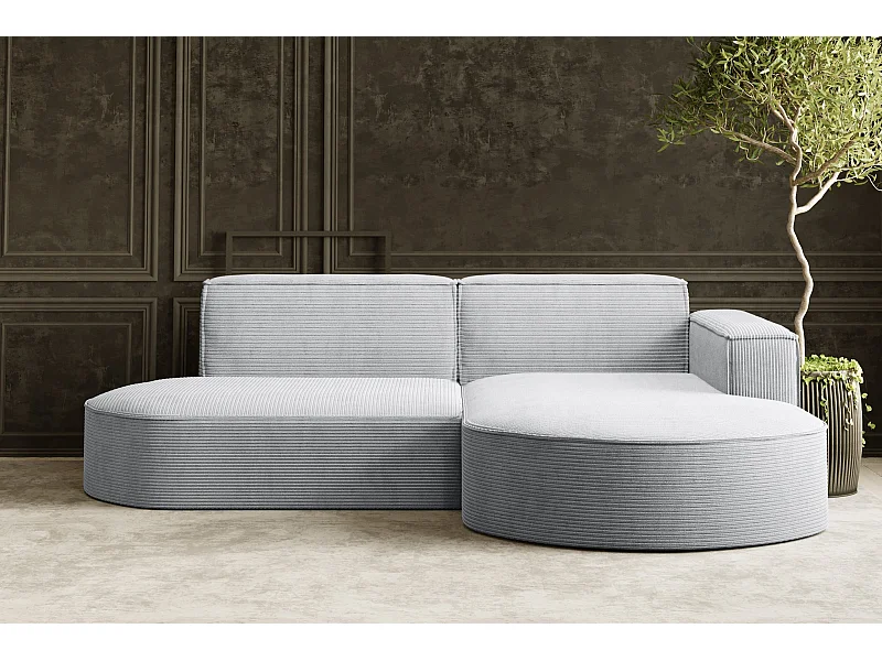 Ecksofa Designer MODENA STUDIO stoff Dicker cord Poso Hellgrau Rechts