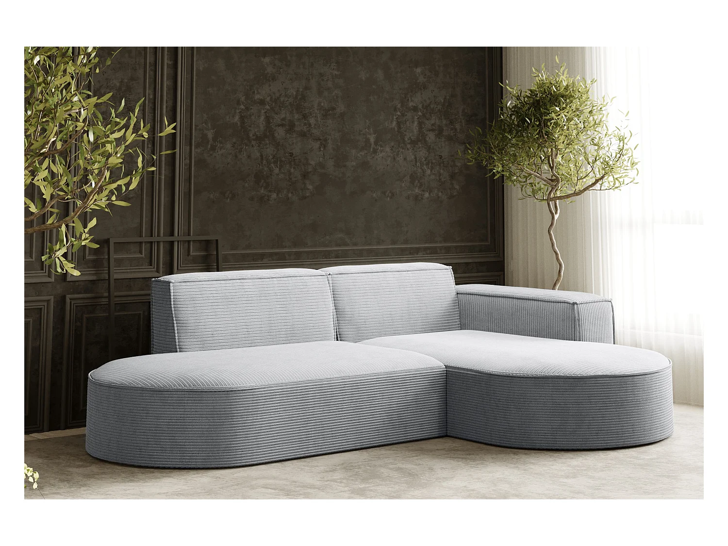 Ecksofa Designer MODENA STUDIO stoff Dicker cord Poso Hellgrau Rechts