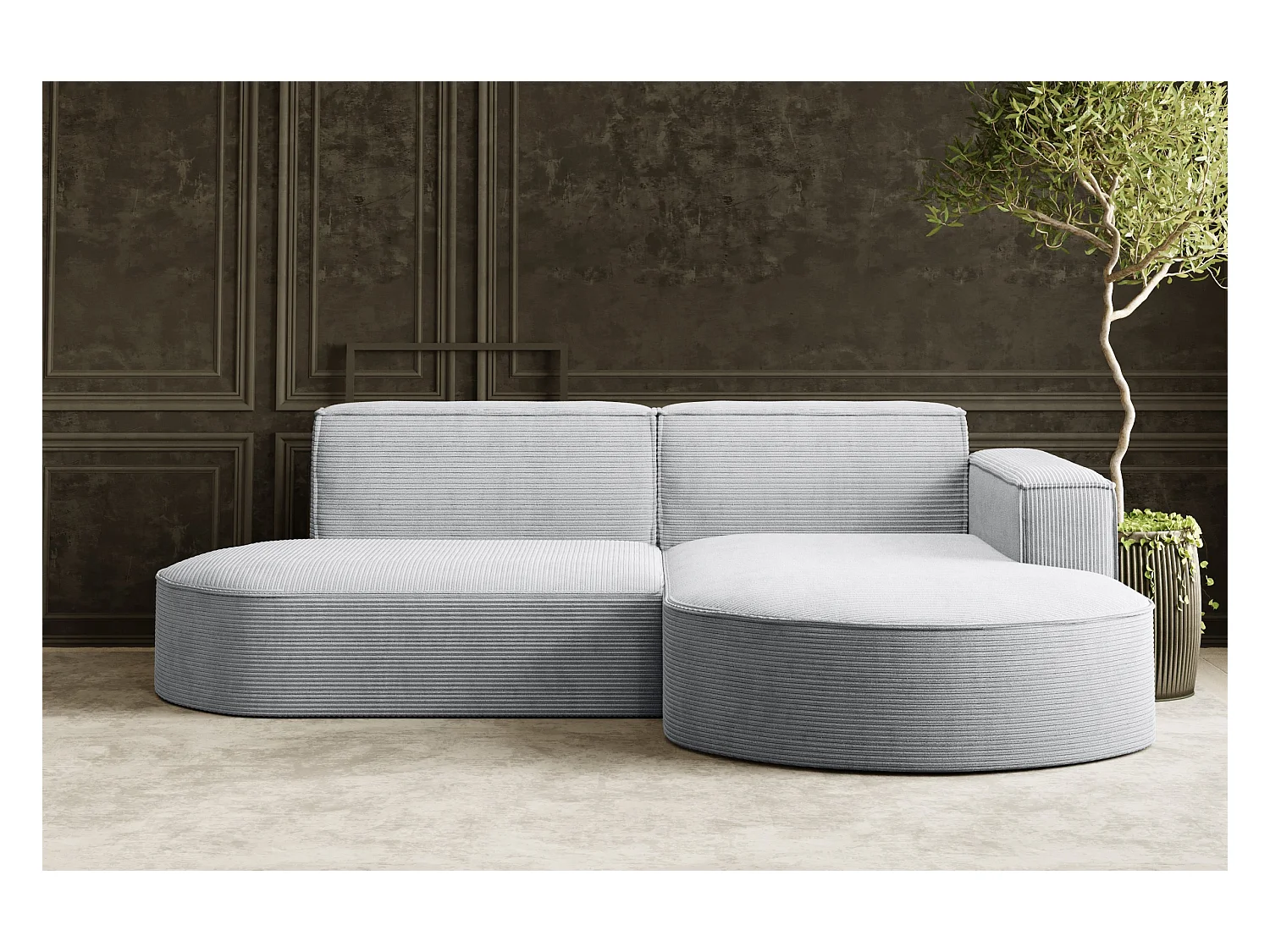 Canapé d'angle Designer MODENA STUDIO tissu Cordon épais Poso Gris Clair Droit
