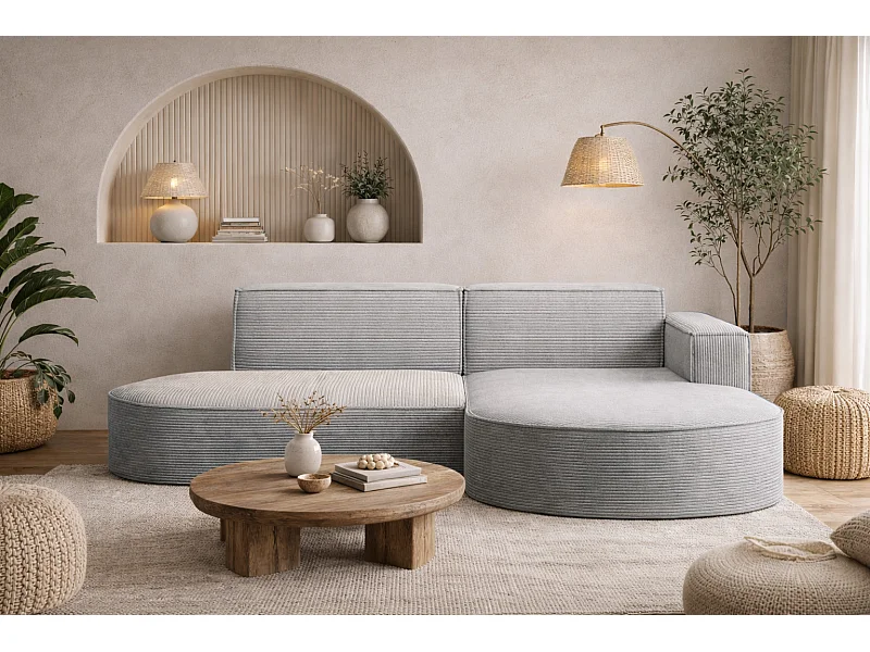 Hoekbank Designer MODENA STUDIO stof Dik koord Poso Lichtgrijs Rechts