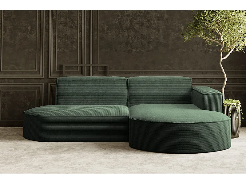 Ecksofa Designer MODENA STUDIO stoff Dicker cord Poso Dunkelgrün Rechts