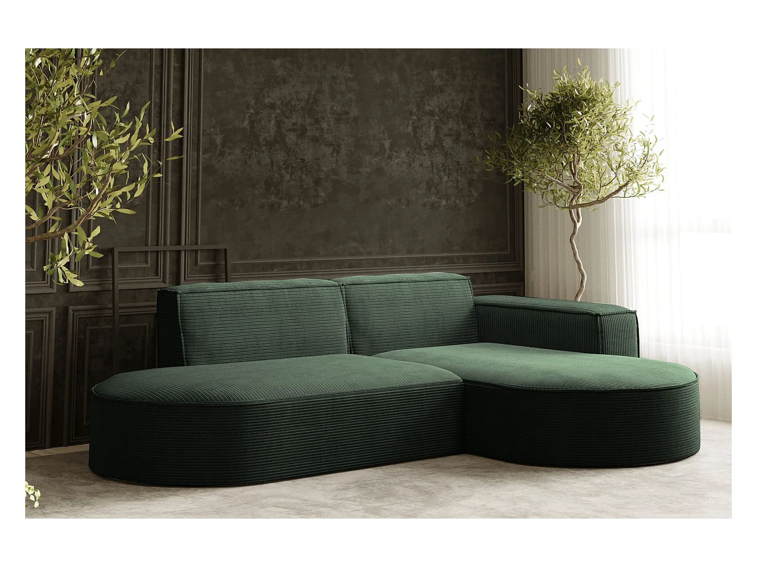 Ecksofa Designer MODENA STUDIO stoff Dicker cord Poso Dunkelgrün Rechts