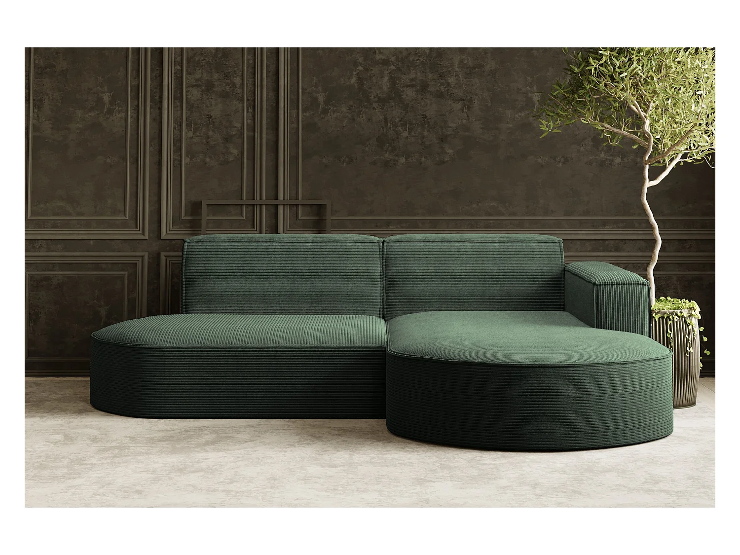 Canapé d'angle Designer MODENA STUDIO tissu Cordon épais Poso Vert Foncé Droit