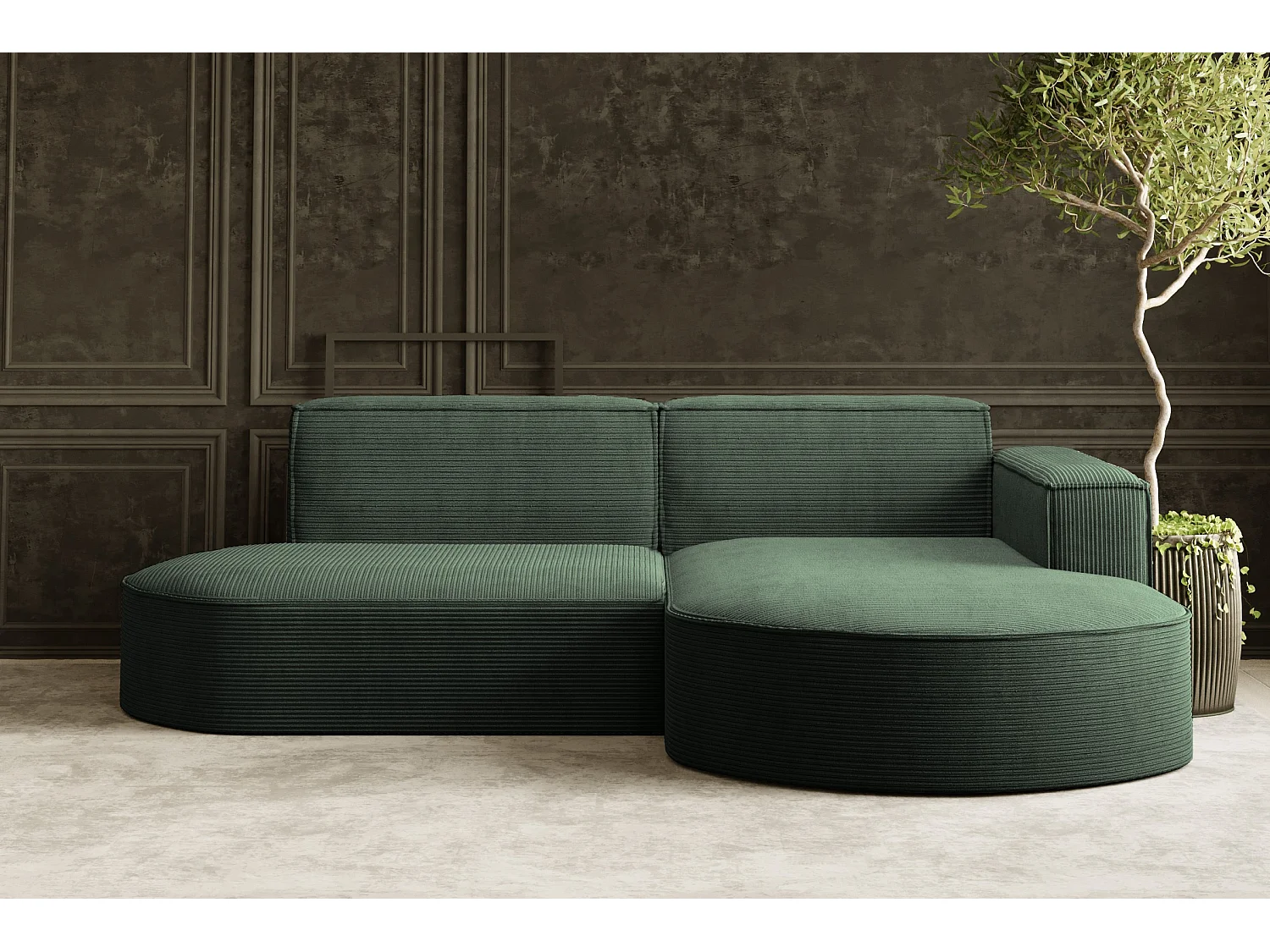 Ecksofa Designer MODENA STUDIO stoff Dicker cord Poso Dunkelgrün Rechts