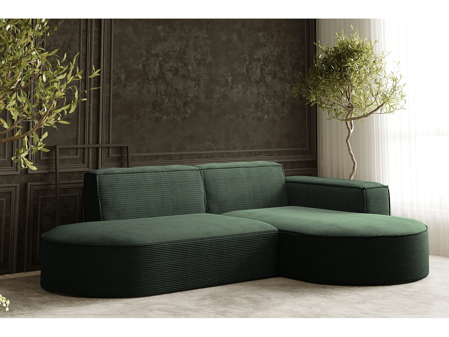 Ecksofa Designer MODENA STUDIO stoff Dicker cord Poso Dunkelgrün Rechts