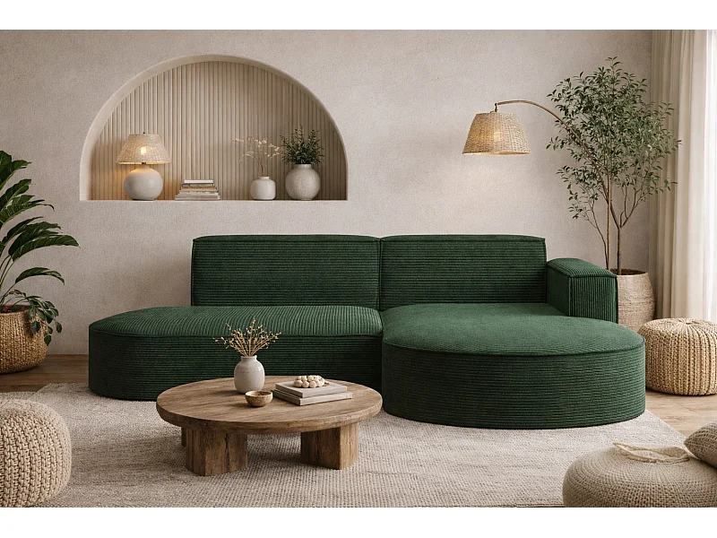 Hoekbank Designer MODENA STUDIO stof Dik koord Poso Donkergroen Rechts