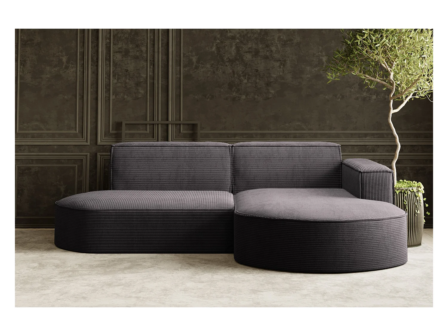 Canapé d'angle Designer MODENA STUDIO tissu Cordon épais Poso Gris Foncé Droit