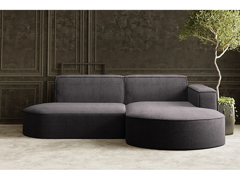 Hoekbank Designer MODENA STUDIO stof Dik koord Poso Donkergrijs Rechts