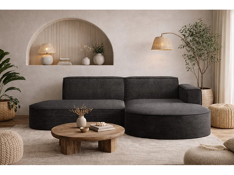 Hoekbank Designer MODENA STUDIO stof Dik koord Poso Donkergrijs Rechts