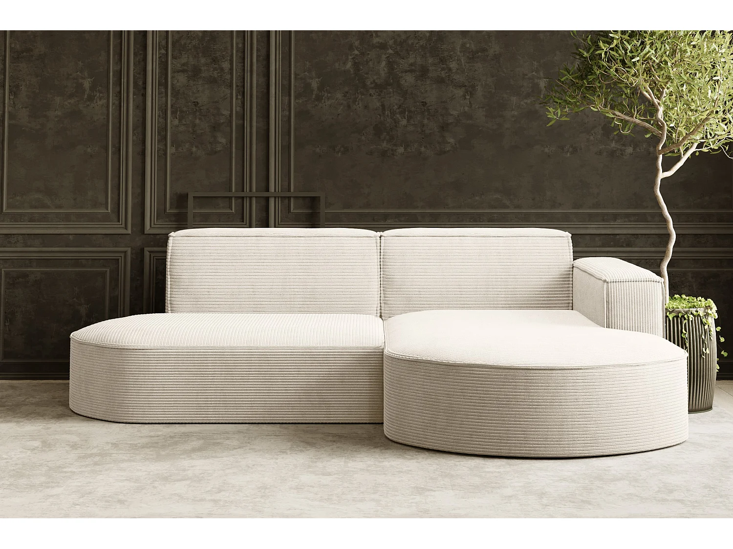 Ecksofa Designer MODENA STUDIO stoff Dicker cord Poso Ecru Rechts