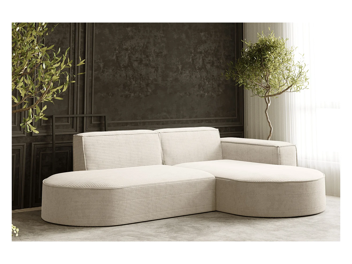 Ecksofa Designer MODENA STUDIO stoff Dicker cord Poso Ecru Rechts