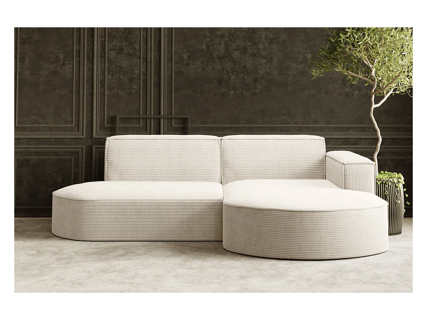 Canapé d'angle Designer MODENA STUDIO tissu Cordon épais Poso Ecru Droit