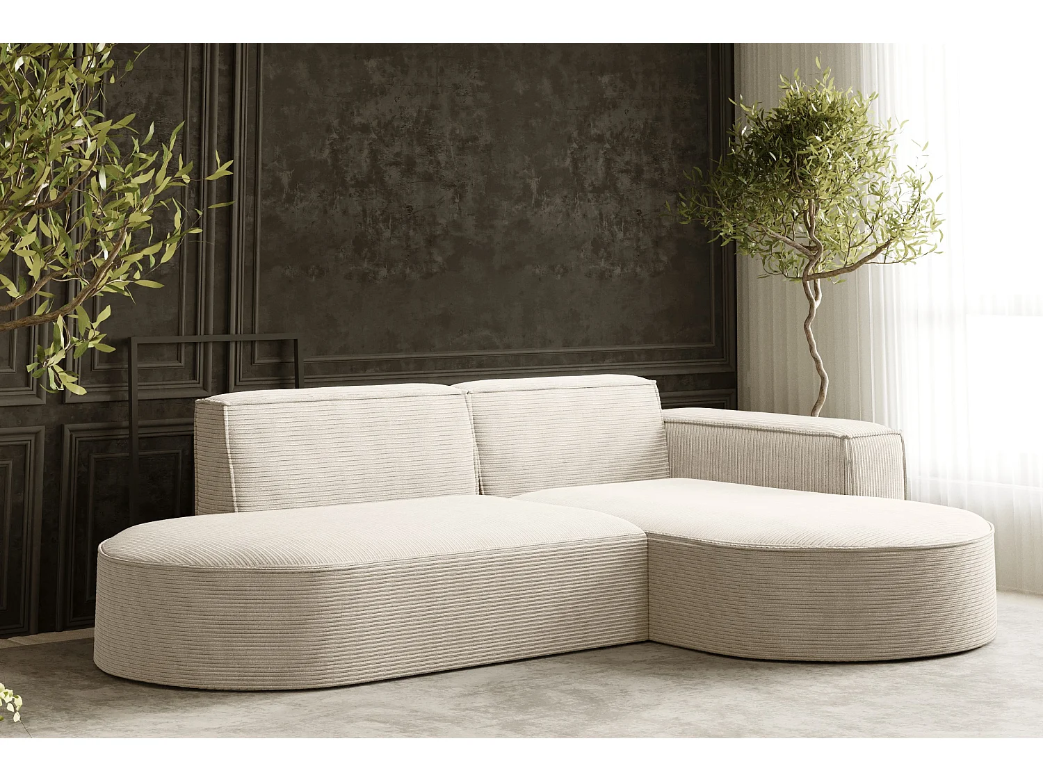 Ecksofa Designer MODENA STUDIO stoff Dicker cord Poso Ecru Rechts