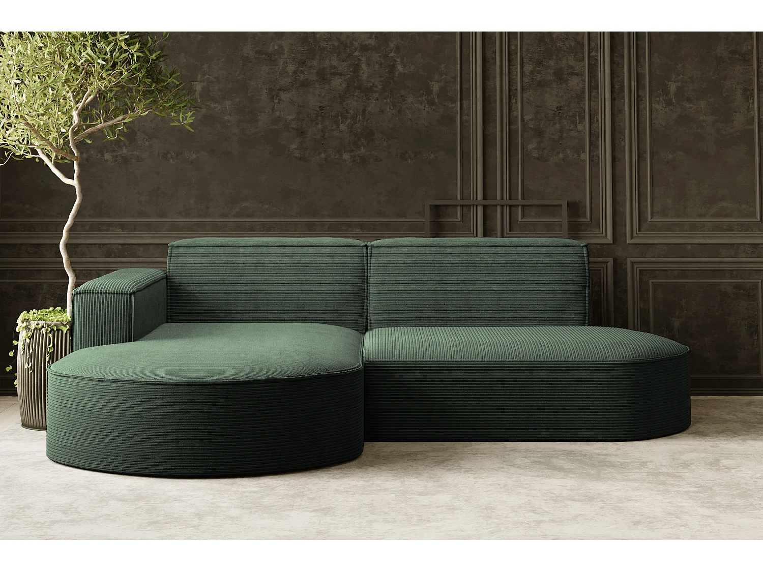 Ecksofa Designer MODENA STUDIO stoff Dicker cord Poso Dunkelgrün Links