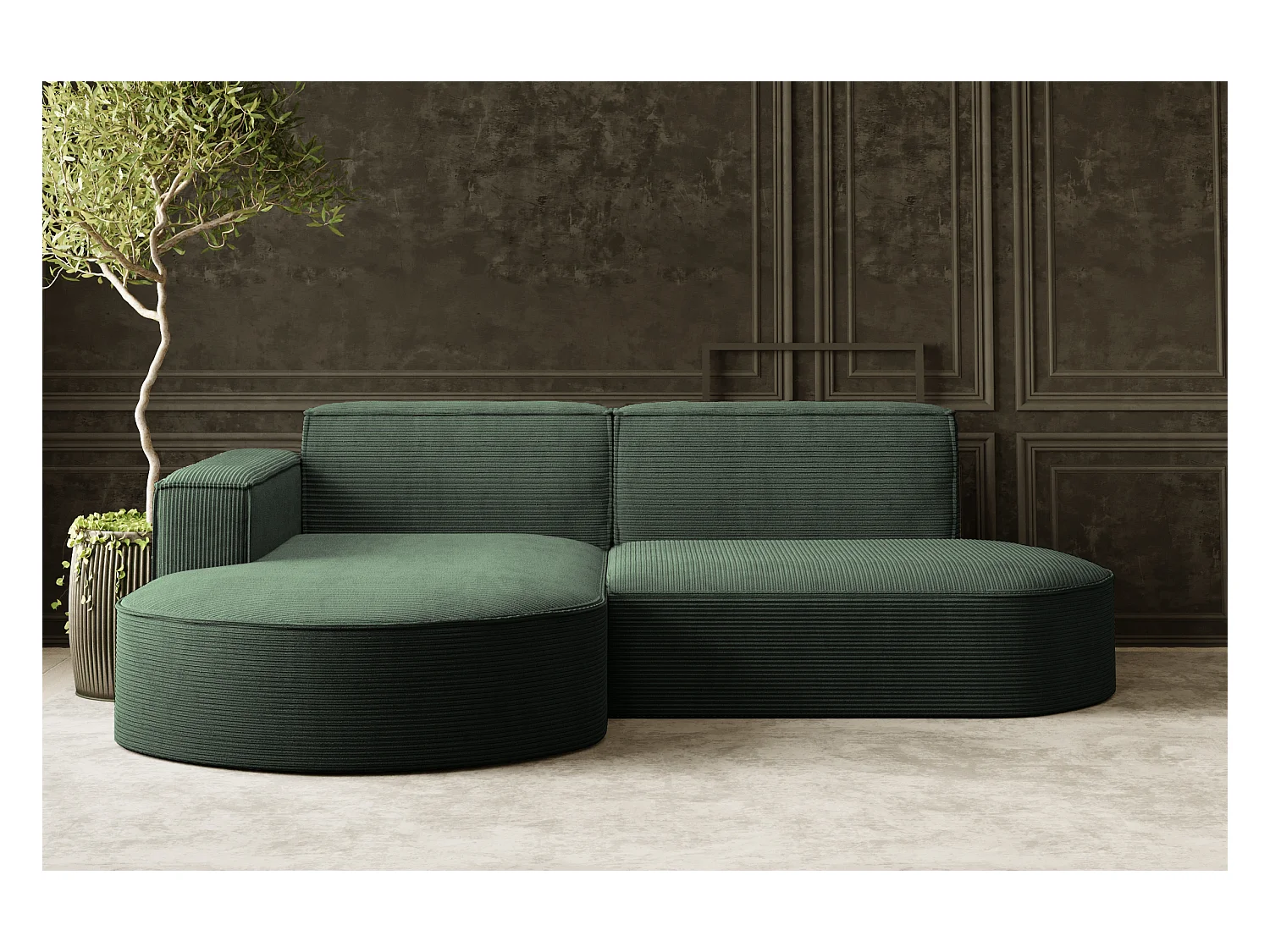 Canapé d'angle Designer MODENA STUDIO tissu Cordon épais Poso Vert Foncé Gauche