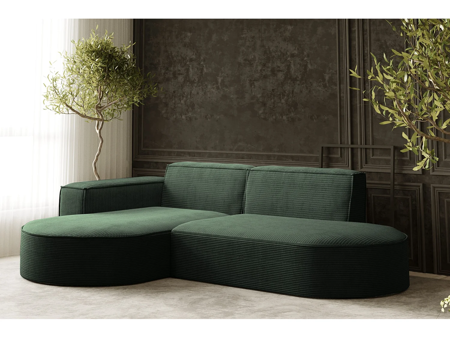 Canapé d'angle Designer MODENA STUDIO tissu Cordon épais Poso Vert Foncé Gauche