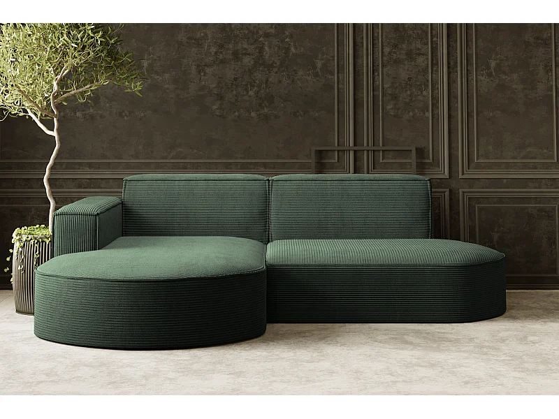 Canapé d'angle Designer MODENA STUDIO tissu Cordon épais Poso Vert Foncé Gauche