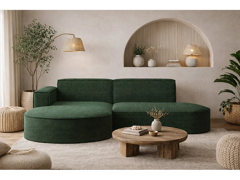 Ecksofa Designer MODENA STUDIO stoff Dicker cord Poso Dunkelgrün Links