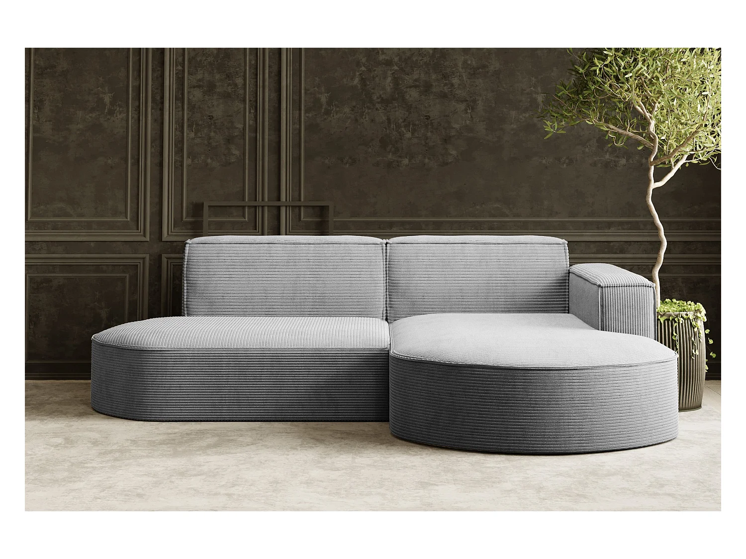 Canapé d'angle Designer MODENA STUDIO tissu Cordon épais Poso Silver Droit