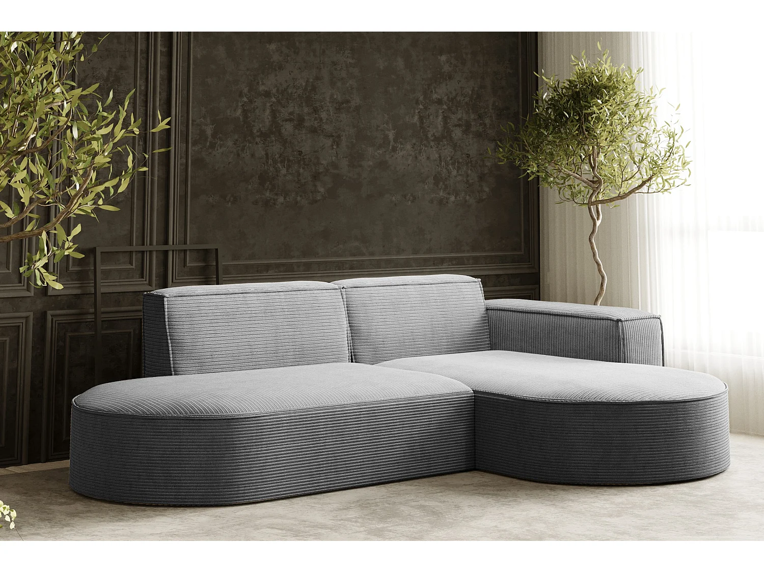 Canapé d'angle Designer MODENA STUDIO tissu Cordon épais Poso Silver Droit