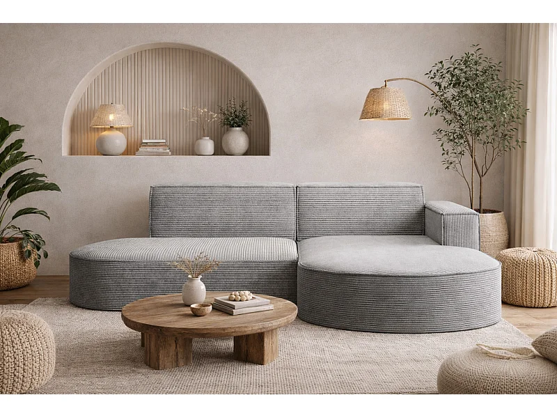 Hoekbank Designer MODENA STUDIO stof Dik koord Poso Zilver Rechts