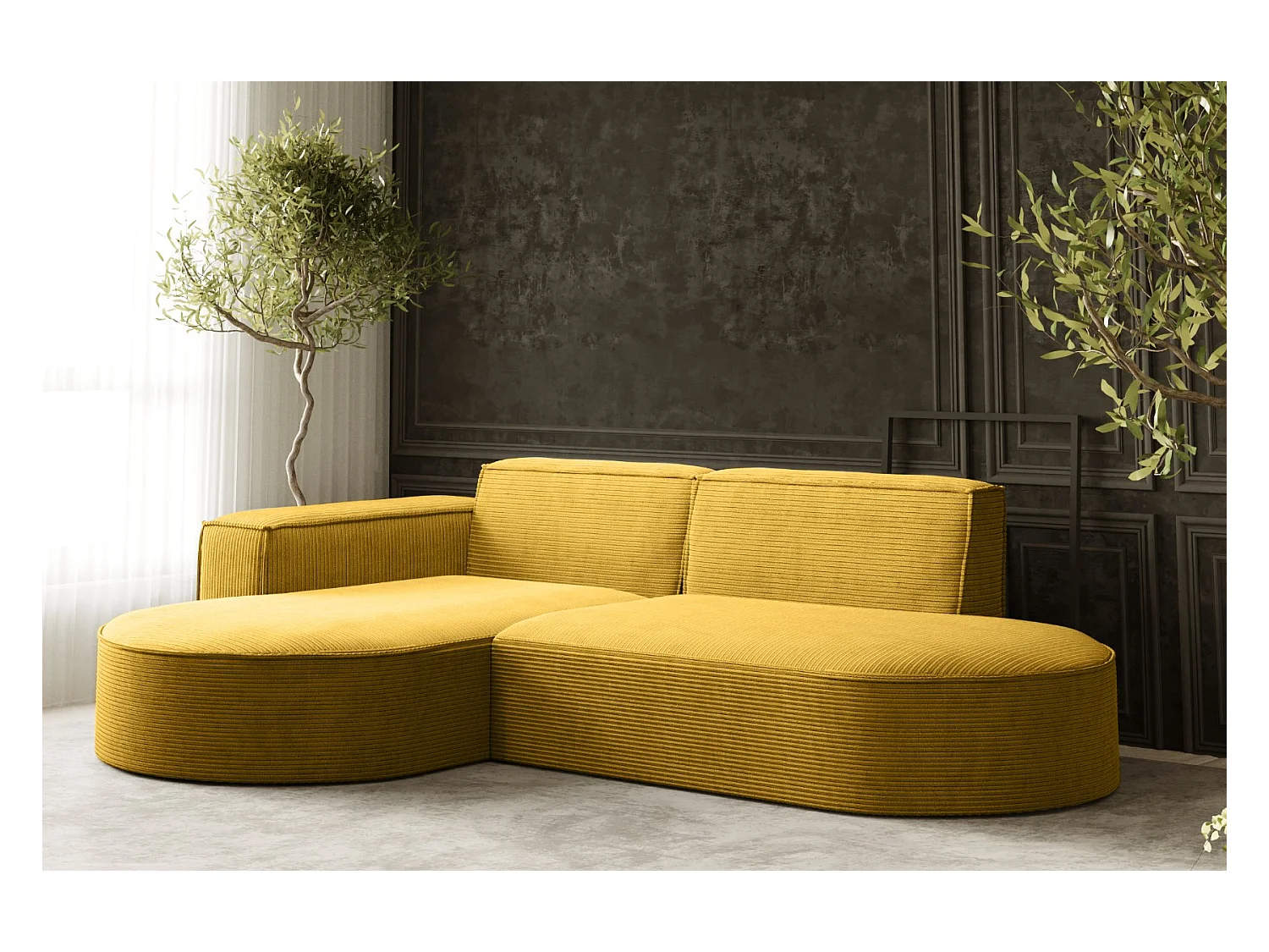 Ecksofa Designer MODENA STUDIO stoff Dicker cord Poso Gelb Links