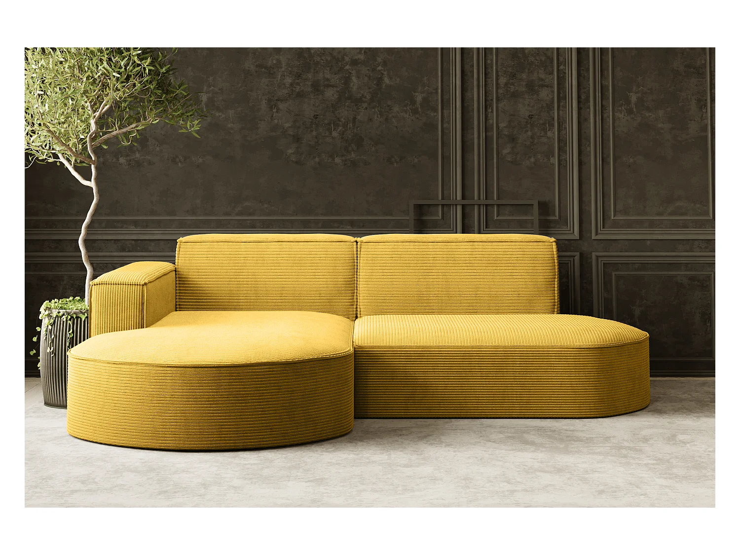 Canapé d'angle Designer MODENA STUDIO tissu Cordon épais Poso Jaune Gauche