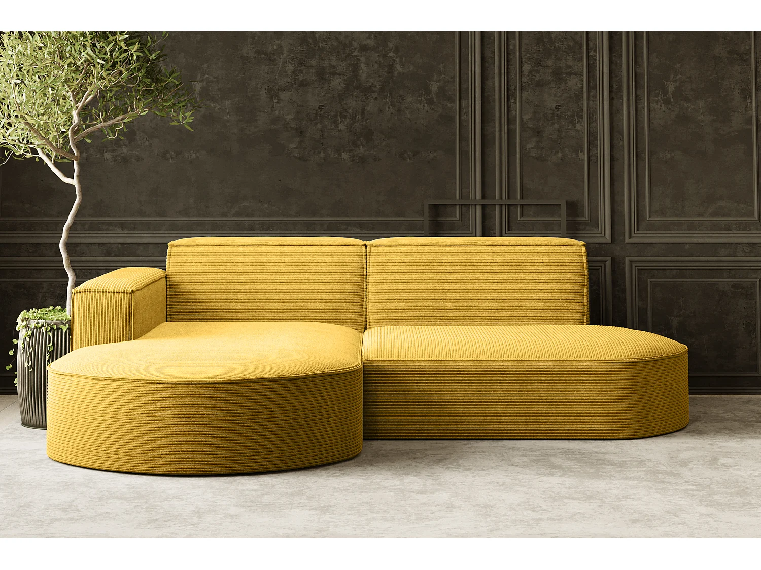 Canapé d'angle Designer MODENA STUDIO tissu Cordon épais Poso Jaune Gauche