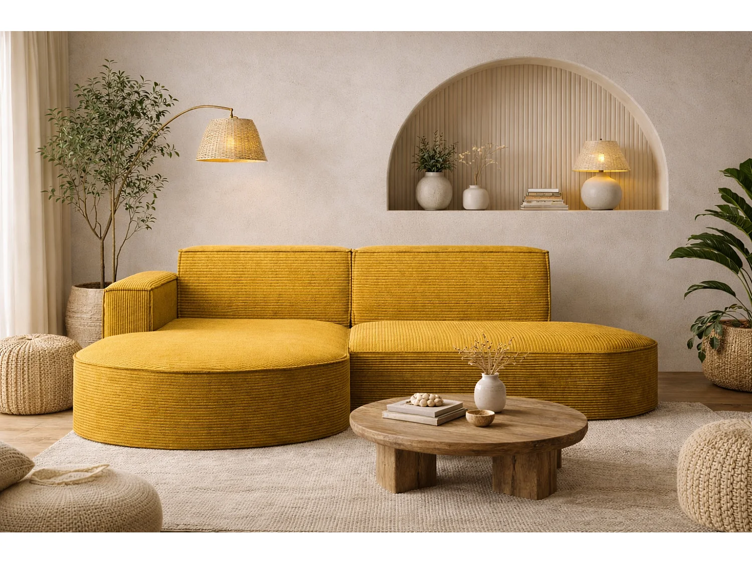 Canapé d'angle Designer MODENA STUDIO tissu Cordon épais Poso Jaune Gauche