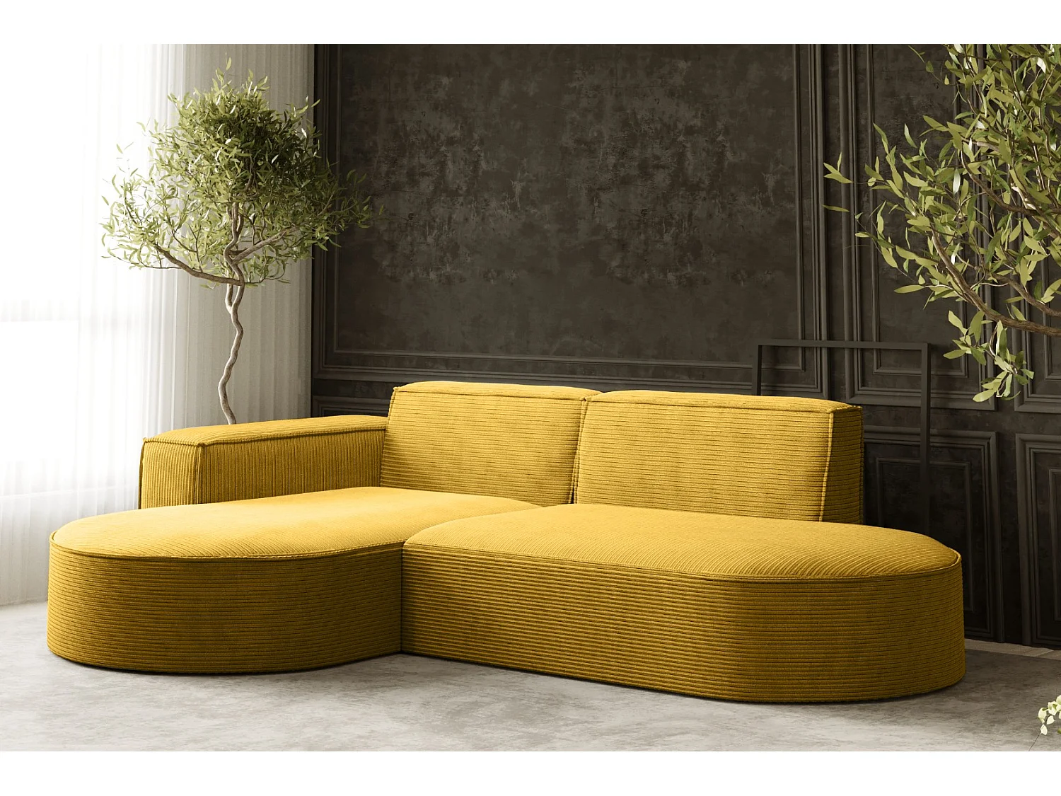 Canapé d'angle Designer MODENA STUDIO tissu Cordon épais Poso Jaune Gauche