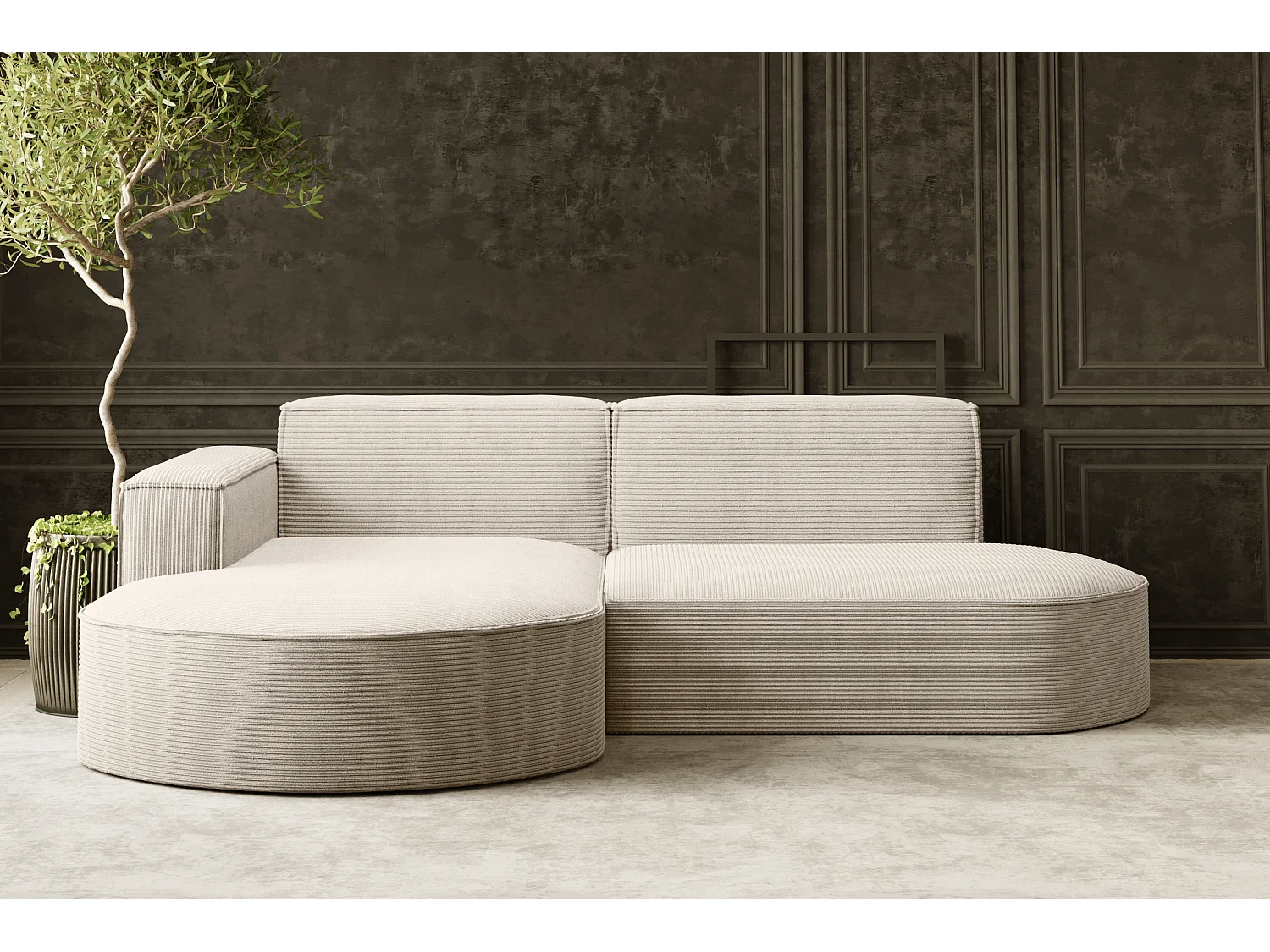 Ecksofa Designer MODENA STUDIO stoff Dicker cord Poso Beige Links