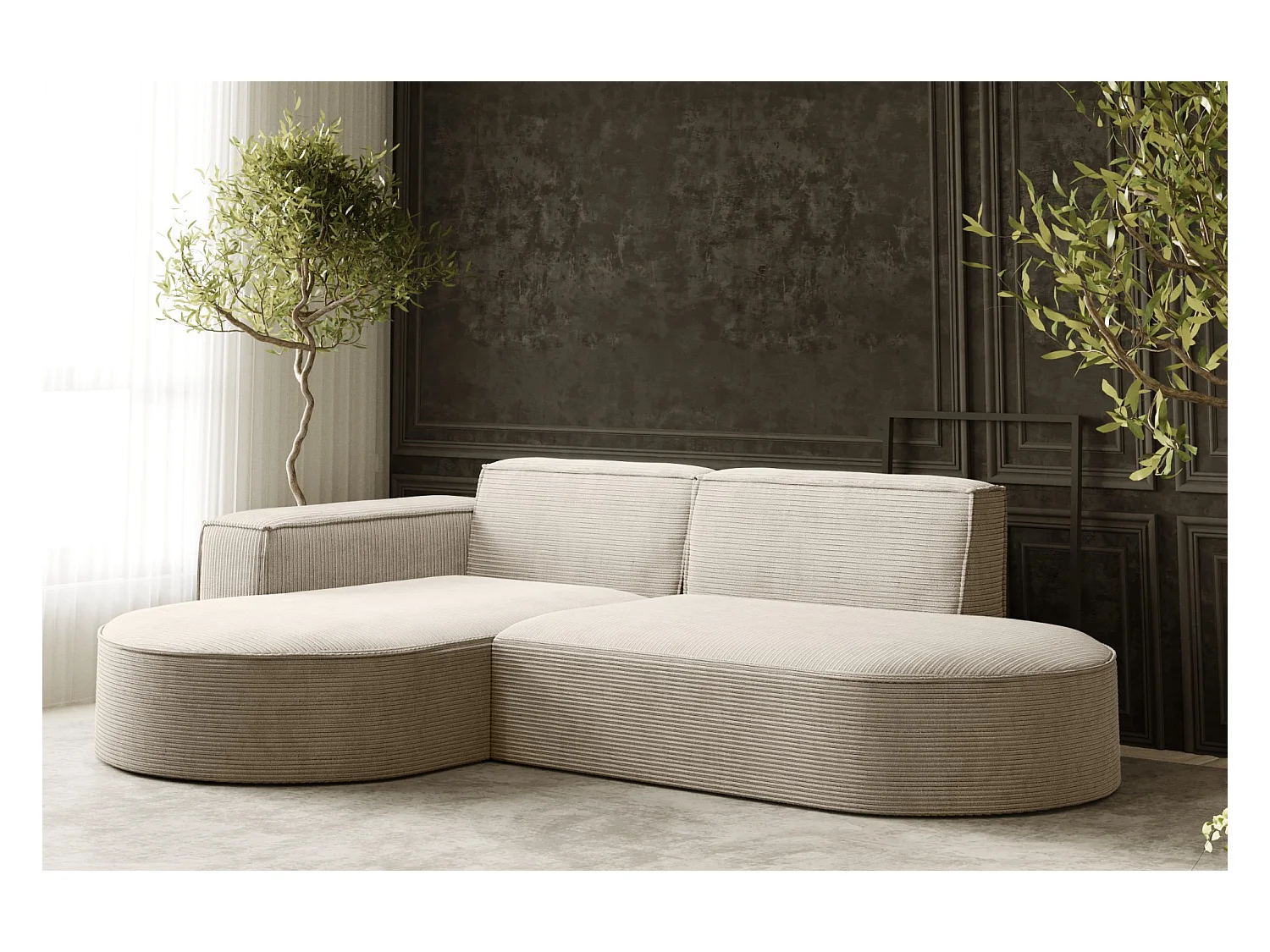 Ecksofa Designer MODENA STUDIO stoff Dicker cord Poso Beige Links
