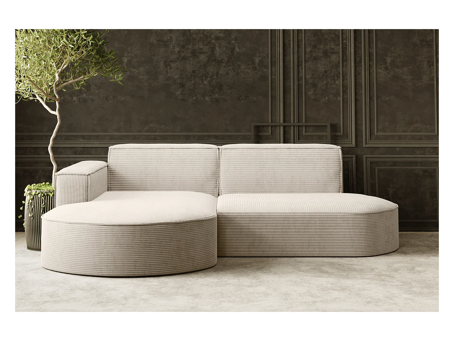 Canapé d'angle Designer MODENA STUDIO tissu Cordon épais Poso Beige Gauche