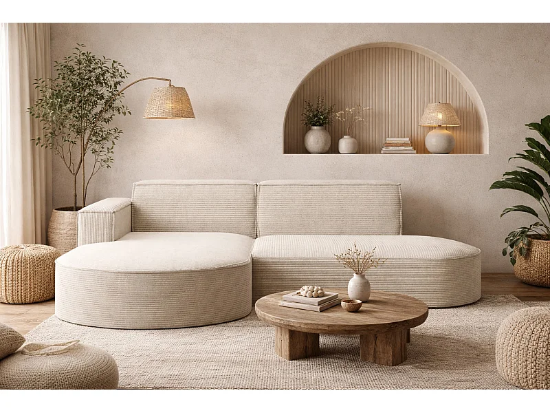 Ecksofa Designer MODENA STUDIO stoff Dicker cord Poso Beige Links