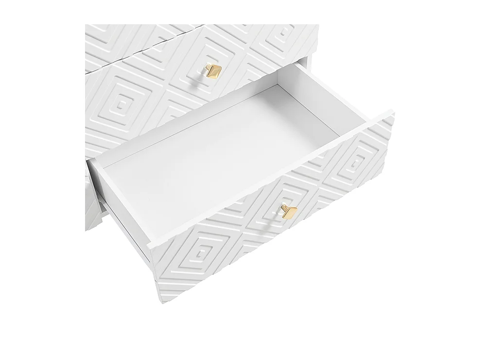 Commode moderne 6 tiroirs pieds en métal pour chambre et salon blanc et doré design élégant