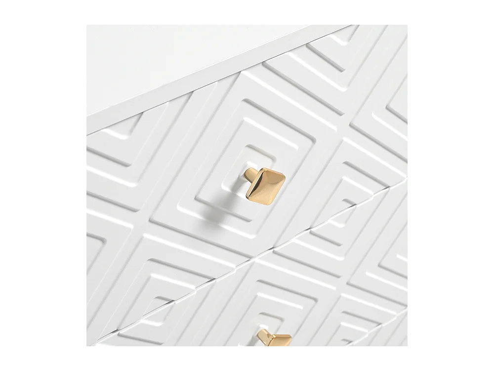 Commode moderne 6 tiroirs pieds en métal pour chambre et salon blanc et doré design élégant