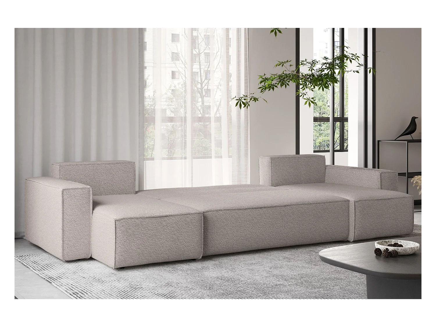 Ecksofa mit schlaffunktion und bettkasten, Sofa U-form, Couch U-form BEST stoff Abriamo Dunkelbeige